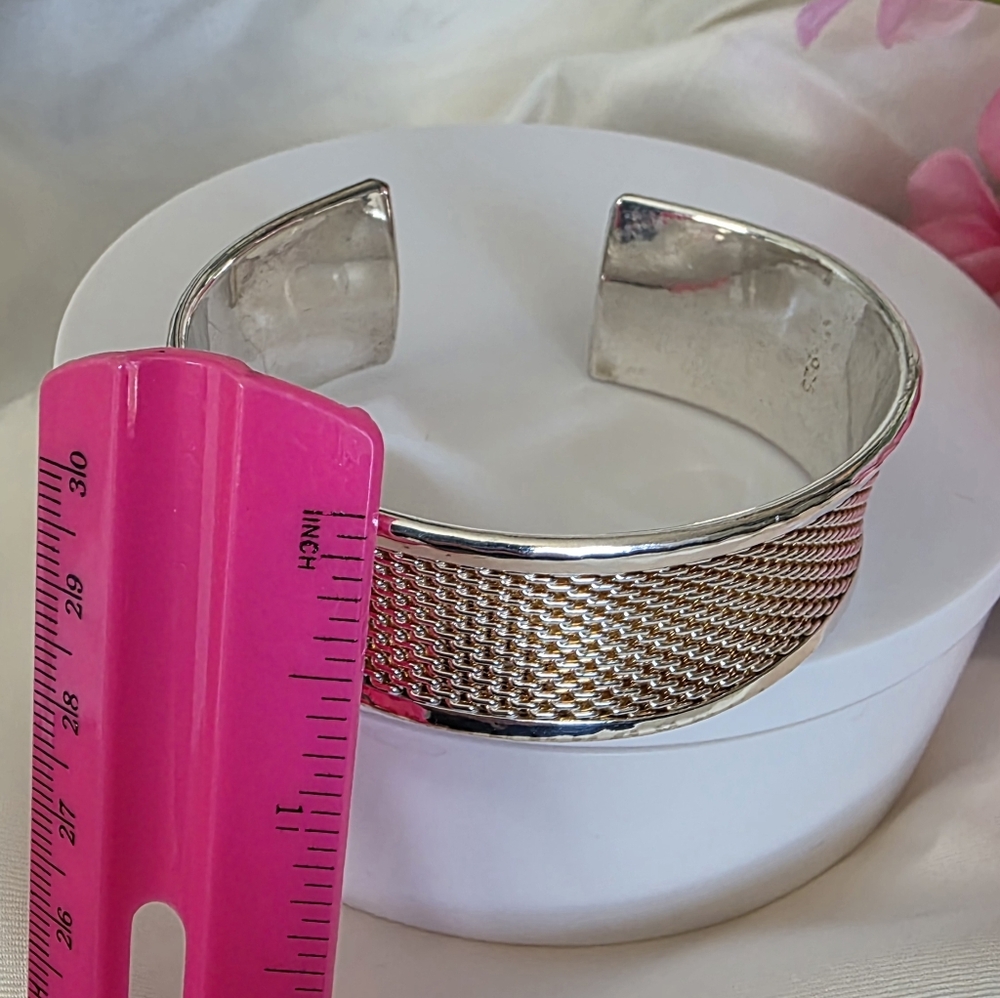 Sterling Silver & Gold Wide Mesh Cuff Bracelet - Picture 4 of 8